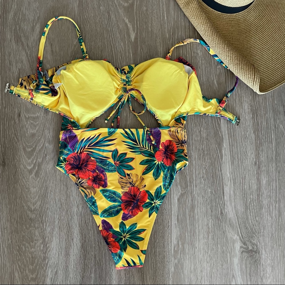 Vacation Playdate Floral Yellow Cutout One Piece Swimsuit - Picture 10 of 12